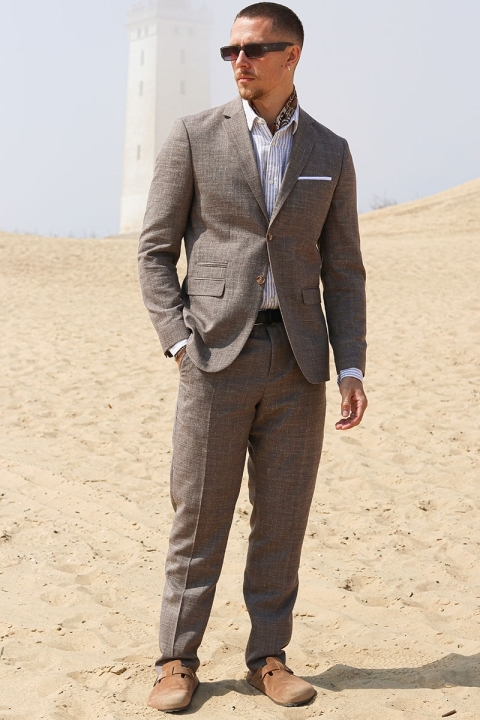 Selected Slim Oasis Hør Suit Dark Sand Melange