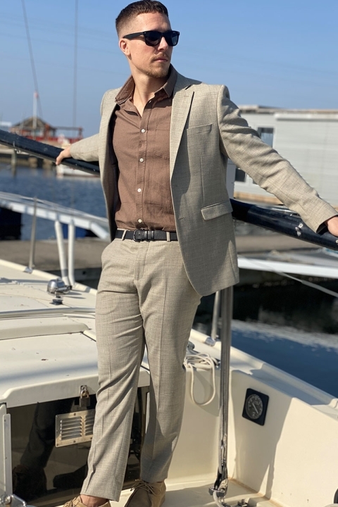 Selected Slim Oasis Hør Suit Sand