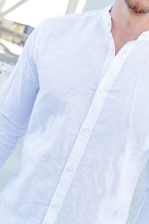 ONLY & SONS CAIDEN LS SOLID LINEN MAO SHIRT White