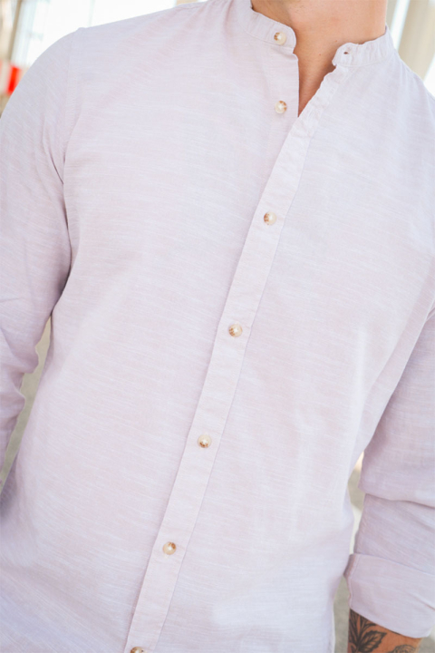 ONLY & SONS CAIDEN LS SOLID LINEN MAO SHIRT Chinchilla