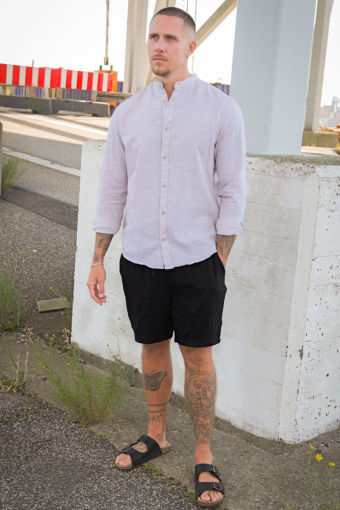 CAIDEN LS SOLID LINEN MAO SHIRT Chinchilla
