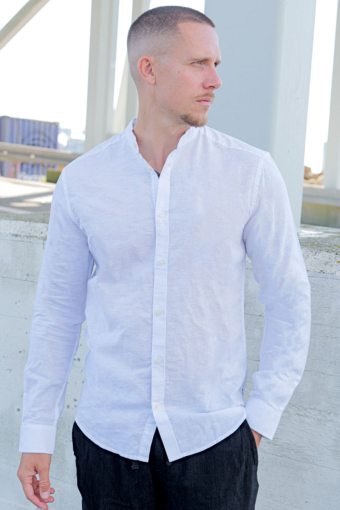 CAIDEN LS SOLID LINEN MAO SHIRT White