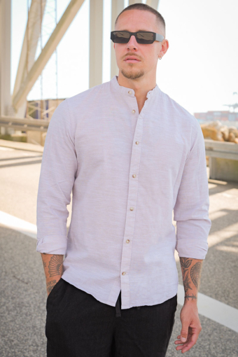 CAIDEN LS SOLID LINEN MAO SHIRT Chinchilla