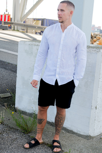 CAIDEN LS SOLID LINEN MAO SHIRT White